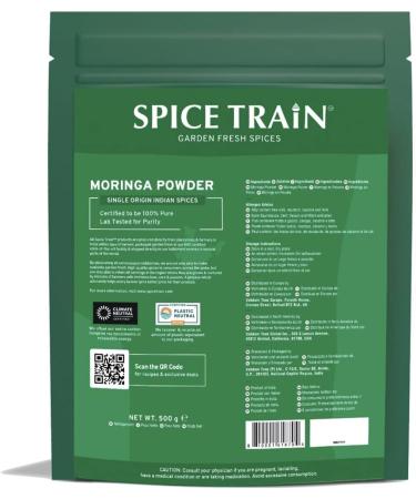 SPICE TRAIN Moringa Powder (500g/17.6oz) Pure Moringa Oleifera/Moringa Leaves | Resealable Zip Lock Pouch | Perfect for Cooking Smoothies Lattes & Moringa Tea - Buy Online on GoSupps.com