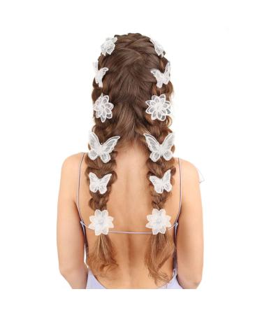 White Butterfly Flower Hair Clips - 18 Pieces 3D Embroidery Soft Lace Pins for Women & Girls | Elegant Alligator Clips Hair Accessories - Buy Online on GoSupps.com