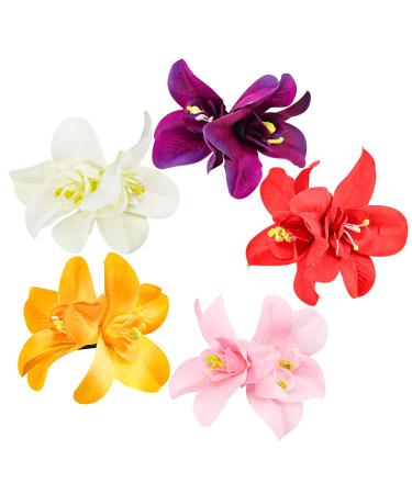 FERCAISH Bohemian Flower Hairpin  Artificial Tropical Flower Hair Clip for Seaside Holiday  Bridal Hair Accessories  5 Colors Hawaiian Hibiscus Flower Orchid Hairpin for Women and Girls Style-1