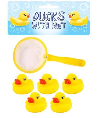 Henbrandt 5 Mini Rubber Ducks with Fishing Net Bath Toy Paddling Pool Game Summer Water Fun Toys for Kids 1