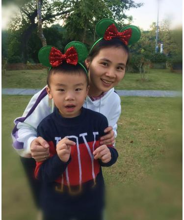 Glitter Mouse Ears Hair Hoop for Women/Girls - Butterfly Theme Headband for Birthday Party, Holiday, Park Photos - Green & Red Bow - Buy Online on GoSupps.com