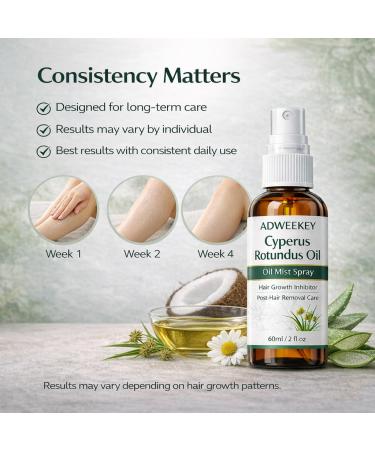 Adweekey Cyperus Rotundus Oil Mist Spray Post-Hair Removal Care Lightweight Plant-Based Body Oil to Slow Appearance of Regrowth For Legs Arms Underarms & Bikini Area 60ml / 2 fl oz - Buy Online on GoSupps.com