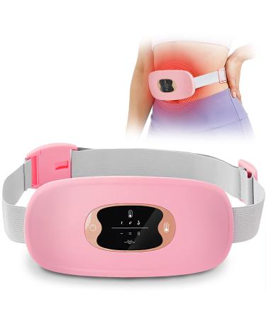 Cordless Portable Heating Pad for Cramps - Menstrual Heating Pads for Cramps w/ 3 Massager + 3 Heat Settings - Small Rechargeable Adjustable Travel Period Heating Pad for Cramps - Period Pain Relief Pink
