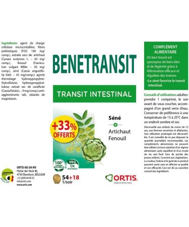Ortis - Benetransit Promopack +33% Offered 72 Tablets - Food Supplement to Promote Intestinal Transit and Facilitate Digestion - Slow Transit - 100% Natural with Sene and Artichoke - Buy Online on GoSupps.com
