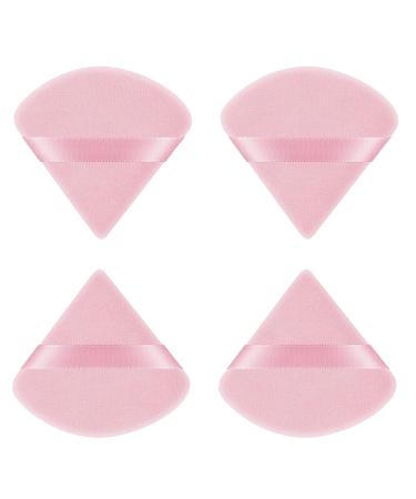 Triangle makeup powder quaste 2/4 piece of face sponge pouder puff washable reusable makeup sponge wet dry make -up tool for loose powder or foundation rouge 4 pieces (pink)