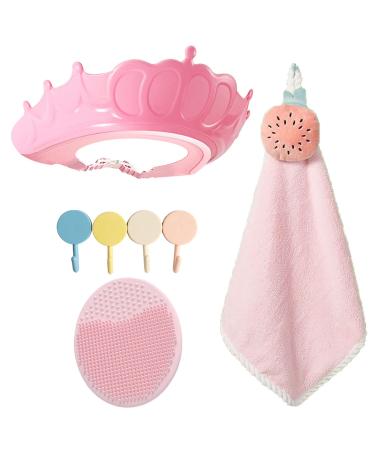 Baby Shower Cap Shower Caps for Kids Crown Hair Washing Shampoo Shield Adjustable Shampoo Cap Visor Hat with Baby Bath Brush and 1 Pcs Hook(Random Colors) for Kids Baby Eyes and Ears Protector
