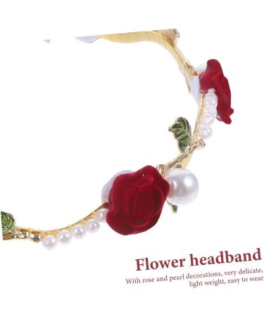 Mikinona Pearl Headband Hair Accessories for Women Hairband for Women Hair Headband Women Headbands for Hair Flower Headband Girls Hair Ties Women Headpiece Bride Red Rose Hand Made Alloy - Buy Online on GoSupps.com