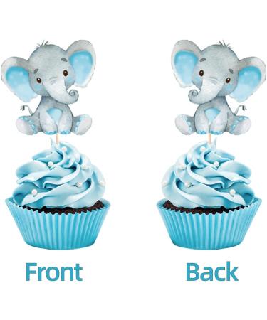 Double Sided Blue Baby Elephant Cupcake Toppers Birthday Party or Baby Shower Food Picks Decor and Party Supplies Set of 24 - Buy Online on GoSupps.com