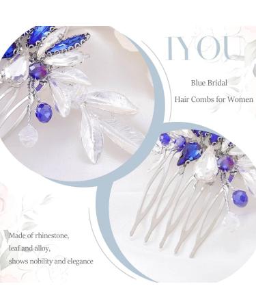IYOU Rhinestone Bridal Hair Combs Crystal Blue Wedding Side Comb Leaf Prom Bride Hair Accessories for Women - Buy Online on GoSupps.com
