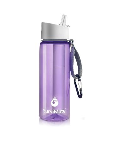 SurviMate 0.01m Ultra-Filtration Filtered Water Bottle, Portable Water Filter Bottle with 4-Stage Filtration for Survival, Camping, Hiking, Backpacking, Drinking, Emergency 22 oz Purple