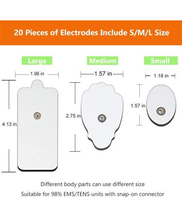 20 Pack TENS Unit Snap Electrode Pads | Reusable 35+ Times | 3.5mm Connector | Compatible with Belifu TENS | 20 Piece Set - Buy Online on GoSupps.com