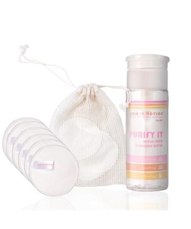 Skin in Motion | PURIFY IT Gift Set - Makeup Cleansing Water with Witch Hazel 100ml & Reusable Bamboo Cotton Pads - Sustainable Skincare Menopause Friendly