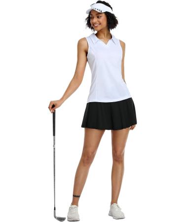 COOrun Women's Sleeveless Golf Polo Shirt - Quick Dry Tennis V-Neck Tank Top, White, Small - Buy Online on GoSupps.com