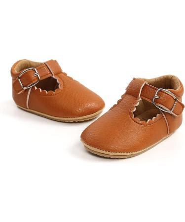 Baby Anti-Slip First Walking Shoes - Soft Sole Toddler Sneakers for Boys and Girls | Infant PU Leather Prewalkers for 0-18 Months | Narrow Brown (0-6 Months) with Sock - Buy Online on GoSupps.com