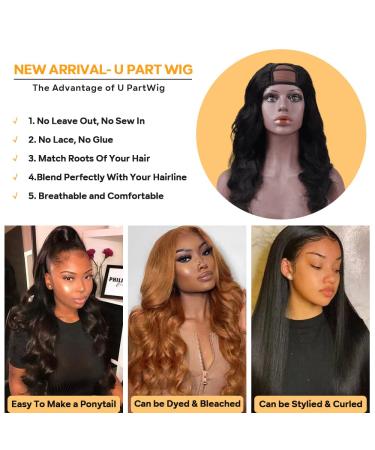20 Inch U Part Human Hair Wig Body Wave | Brazilian Virgin Hair | Glueless | 150% Density | Natural Black Color - Buy Online on GoSupps.com