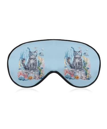 Sea Cat Diver Fish Funny Eye Mask Soft Blindfold Cover Night Eyeshade with Adjustable Strap for Sleeping Travel