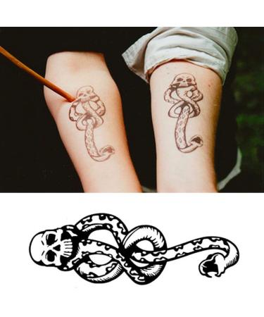 Yeeech Temporary Tattoos Stickers Waterproof Magic Snake Skull Designs Black for Arm (2 Sheets)