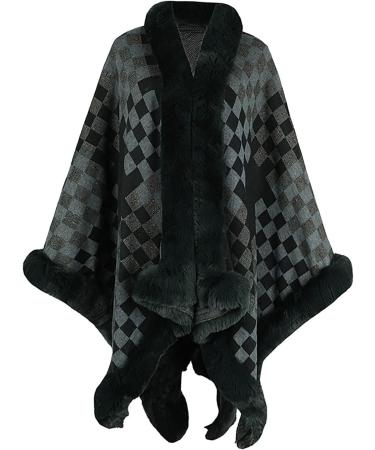 Yihaojia Shawl Wraps for Women Wedding/Casaul Dressy Faux Fur Trim Oversied Open Front Poncho Cape with Sleeve for Winter Green#59 One Size - Buy Online on GoSupps.com