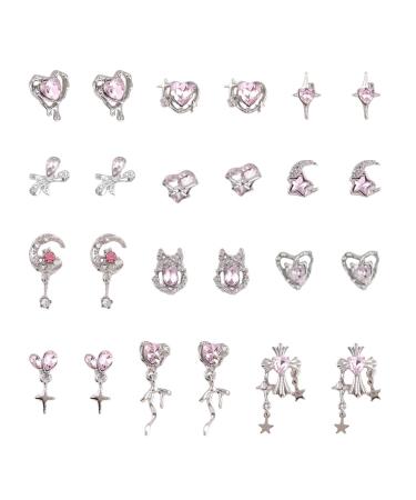 VBSJAH nail jewelry 24 pieces of tassel nail art charms pink 3d nail art accessories tormented shape form rhinestone nail gem stone shiny nail jewelry acrylic nail accessories for women nail decoration