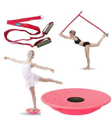 Leg Stretching Strap and Ballet Balance Board, 2 Pc. Set, Stretching, Disc Core Trainer and Flexibility Equipment for Dance, Gymnastics, Cheer or Figure Skating, Portable