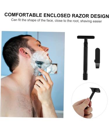 Minkissy 3pcs Manual Shaver Set - Disposable Steel Beard Razor & Facial Shaver for Men - Aluminum Alloy Handle Double Edged Black - Perfect Grooming Tool - 10.3x4cm - Buy Online on GoSupps.com