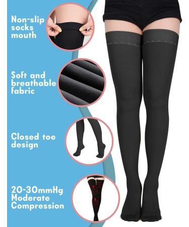 Bemobo Medical Thigh Compression Stockings 20-30 mmHg for Men & Women - Varicose Veins Relief Black Size L - Buy Online on GoSupps.com