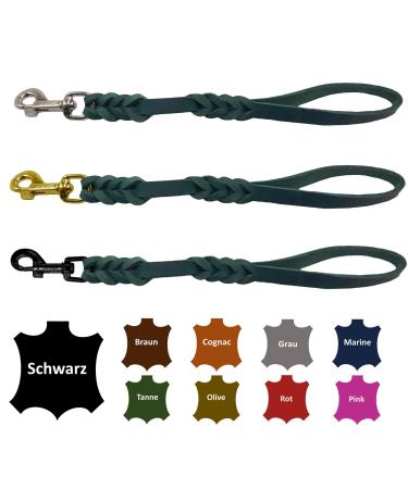 Dog liner/short guide leather hand broken for medium and large dogs (fir green 40cm hook: chrome (silver)) 40cm hooks: chrome (silver) fir green