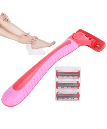 Women's razors with 3 replacement blades for hair removal beauty hair cutter for armpit legs body red non-slip plastic manual safety razor razor accessories-04 red