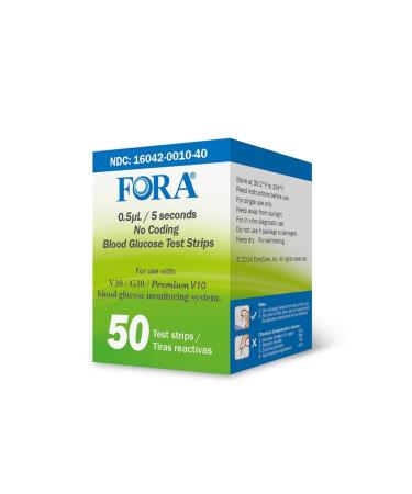 FORA V30 G30 Premium V10 Blood Glucose Test Strips - 50count Precise Blood Sugar Measurement for Diabetes and Your Diabetic Diet