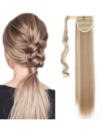 Pferdeschwanz hair part braid clip in ponytail hair extension extension hair piece wrap on like real hair sandy blonde & blond bleach-1 smooth-23 "(58.5cm)