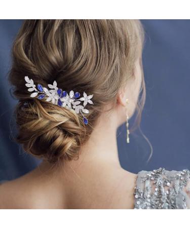 Iyou Crystal Wedding Hair Comb - Blue Rhinestone Bridal Jewelry for Bride & Bridesmaids | Floral Headdress Accessory - Buy Online on GoSupps.com