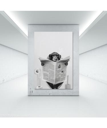 Funny Monkey on Toilet Poster - Black & White 90s Humor Wall Art for Kids | 30x45 cm Canvas - Buy Online on GoSupps.com