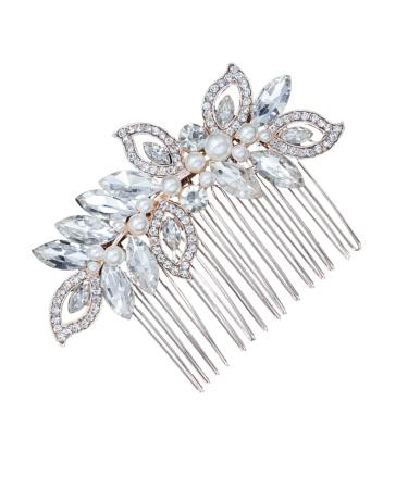 Didiseaon Hair Comb for Women Wedding Hair Combs Hair Combs for Wedding Headpiece Barrettes for Women Gold Headpiece Wedding Headdress Tiara Women Hairpin Crystal Bride Accessories