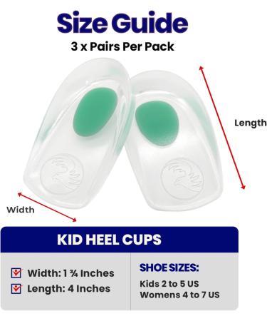 Kids Heel Cups & Inserts for Sever's Disease & Heel Pain Relief | Gel Cushions for Plantar Fasciitis & Achilles Tendonitis | Size 2-5 Green - 1 Pair - Buy Online on GoSupps.com