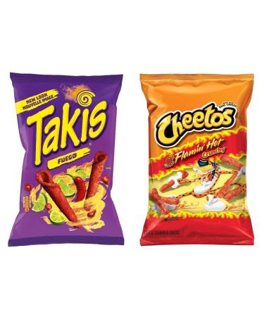 Premium American Snacks Variety Pack - Takis Fuego Chilli Pepper and Lime 6.3oz (180g) and Cheetos Flamin' Hot Crunchy 8oz (226g) - Extreme Hot Challenge - Made with Real Cheese - By BEXICO