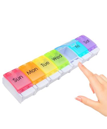 Push Button (7-Day) Pill Case Medicine Planner Vitamin Organizer 1 Times a Day Large Compartments Arthritis Friendly(1 Times)