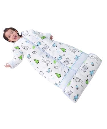 Chilsuessy Baby Sleeping Bag 3.5 Tog Winter Sleeping Sack Wearable Blanket for Kids Adjustable Length Removable Sleeves Toddler Sleeping Bag for Boys Girls Blue animal 150cm/6-9 Years