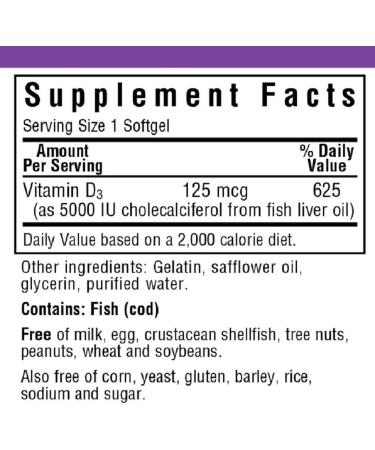 Bluebonnet Vitamin D3 125 mcg (5000 IU) - 100 Softgels | High Potency Supplement - Buy Online on GoSupps.com
