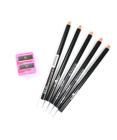 5 WHITE ITALIA EYE LIP LINER PENCIL 1004 SET + FREE SHARPENER & FREE EARRING