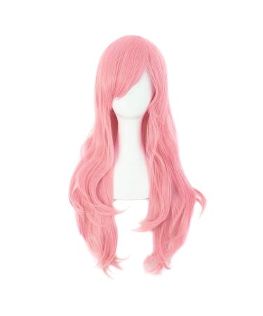 MapofBeauty 28" 70cm Long Curly Hair Ends Costume Cosplay Wig (Pink)