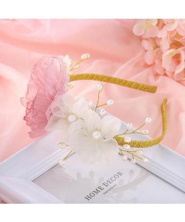 IYOU Girls Princess Headband Pink Flower Hair Bands Pearls Birthday Wedding Communion Hair Accessories for Kids - Buy Online on GoSupps.com