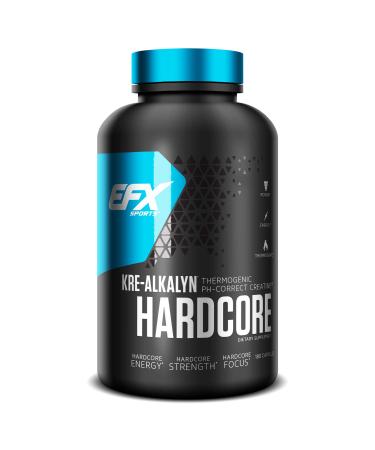 EFX Sports Kre-Alkalyn Hardcore | PH Correct Creatine Monohydrate Pre-Workout Energy| Patented Formula, Gain Strength, Build Muscle & Enhance Performance - 180 Capsules / 60 Servings 180 Count (Pack of 1)