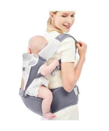Bebamour Baby Carrier - Front and Back Carry, Newborn to Toddler, Hip Carrier, Head Hood, Waist Extender, Teething Pads - Mesh Grey - Buy Online on GoSupps.com