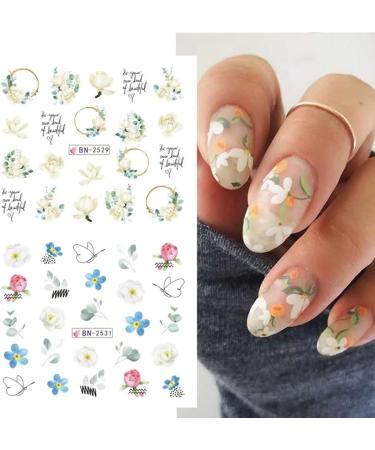 Spring/Summer Floral Nail Art Stickers - Lily, Blue Tip, Lavender Blossom Design - 12 Sheet Set - Buy Online on GoSupps.com