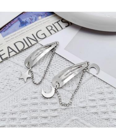 hgnxa Sparkling Silver Hair Clip Moon and Star Charm Hairpin for Women Harajuku Style Fringe Chain Hair Barrette Cute - Buy Online on GoSupps.com