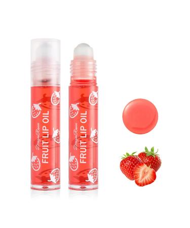 WGUST Hydrating Lip Glow Oil Long Lasting Nourishing Fruit Extract Transparent Plumping Lip Gloss Roll-on Lip Oil Tinted for Lip Care and Dry Lips Non-sticky Primer Lip Tint 04# Strawberry 0.10 Fl Oz (Pack of 1)