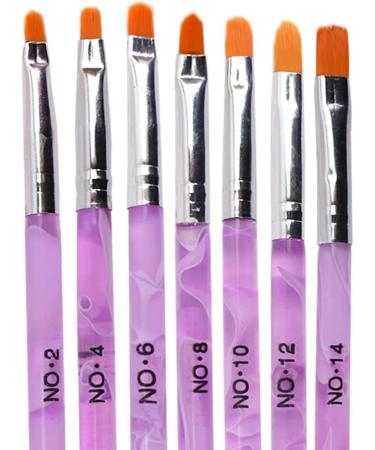 TRIXES 7PC UV Gel Acrylic Nail Brush Set - Assorted Nail Art & Builder Brushes - Accurate Professional Salon Painting Tools - Marbled Purple Pink - Buy Online on GoSupps.com