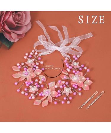 IYOU Flower Girl Hair Accessories Pink Pearl Communion Headpiece Birthday Bridal Wedding Headband for Girls - Buy Online on GoSupps.com