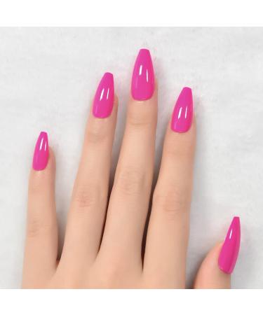 Rose Red Press On Nails - Pink Coffin Acrylic False Nails for Women - 24pcs/kit - Buy Online on GoSupps.com