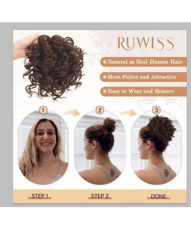 RUWISS Messy Bun Short Curly Drawstring Ponytail Extension - Natural Black - High Temperature Synthetic Hair Piece for Women - Buy Online on GoSupps.com